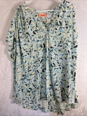 EVRI Light Blue & Navy Water Color V-Neck Tunic 3x